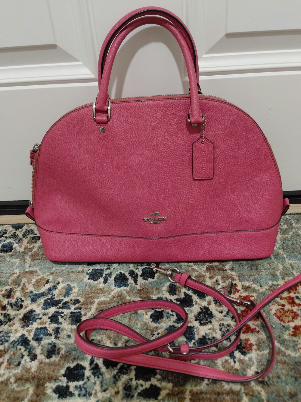 Coach Pink Leather Dome Satchel with Removable Strap